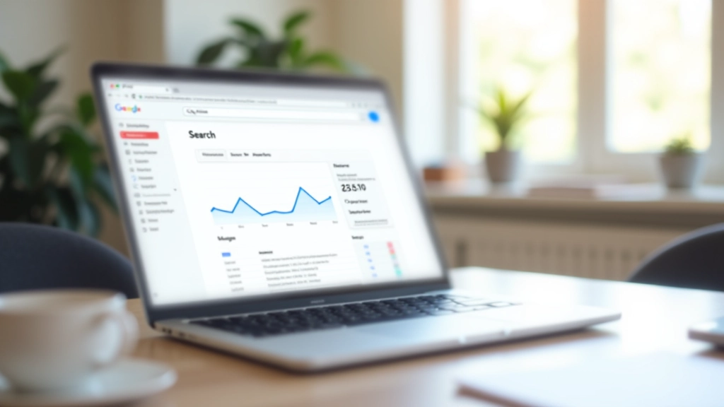 Laptop con barra di ricerca Google e analitiche SEO su schermo