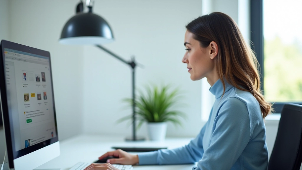 Persona che esamina immagini in una cartella digitale su uno schermo, gestione file su computer