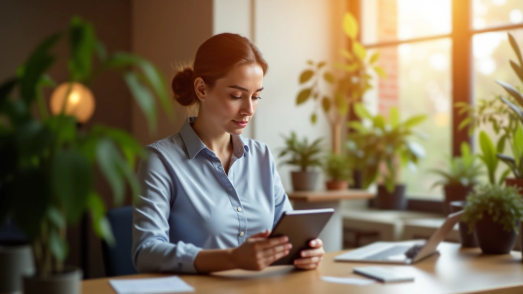 Persona che legge domande e risposte su tablet, ambiente luminoso e tranquillo